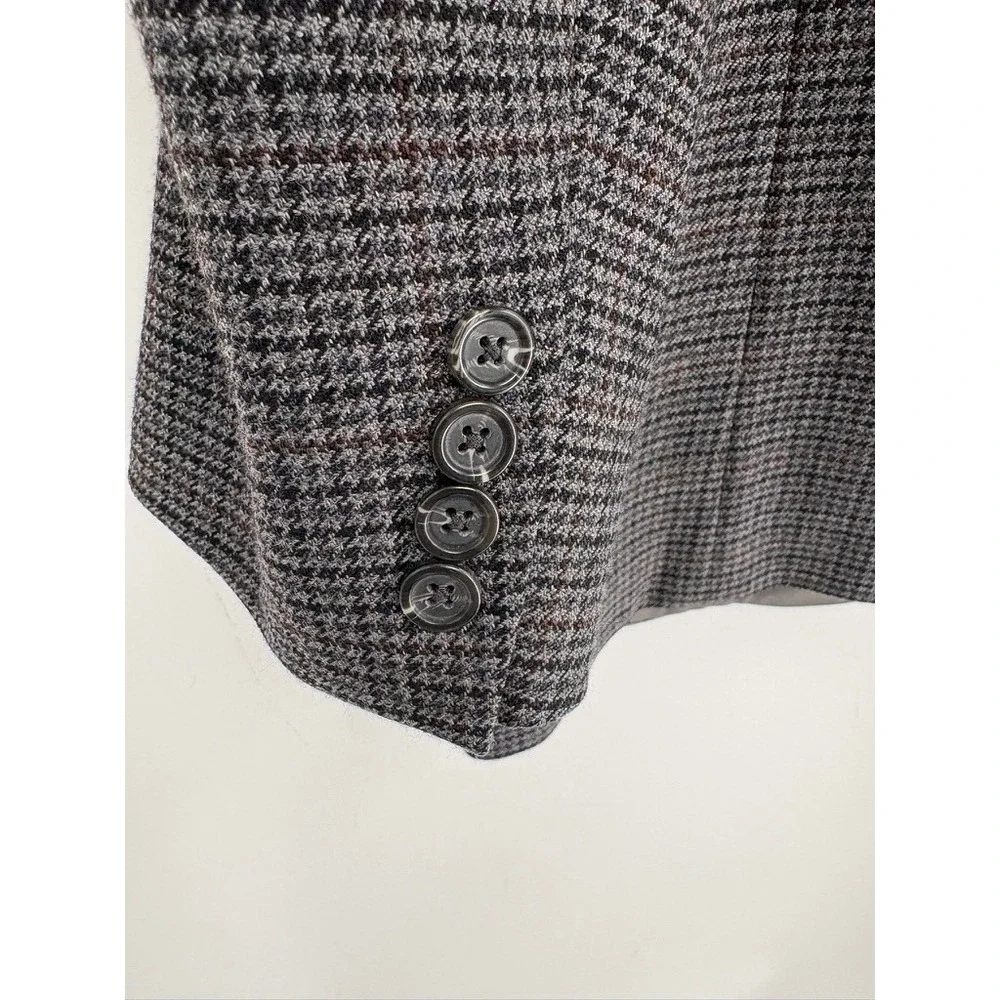 Chaps Blazer Mens 46L Grey Lambswool Houndstooth‎ Two Button Sport Coat Jacket